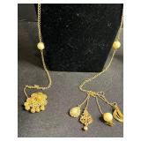 Lariat Gold-Tone Necklaces with Filigree Pendant, Tassel & Pearl Drops