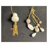 Lariat Acrylic Shell Bead Necklaces - Gold Tone Chains with Shell Charms