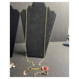 Lariat Acrylic Shell Bead Necklaces - Gold Tone Chains with Shell Charms