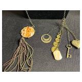 Gold-Tone Layered Lariat Charm Necklaces With Shell & Heart Pendants (Lot of 2)