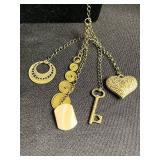 Gold-Tone Layered Lariat Charm Necklaces With Shell & Heart Pendants (Lot of 2)