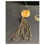 Gold-Tone Layered Lariat Charm Necklaces With Shell & Heart Pendants (Lot of 2)