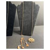Gold-Tone Layered Lariat Charm Necklaces With Shell & Heart Pendants (Lot of 2)