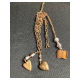 Gold-Tone Layered Lariat Charm Necklaces With Shell & Heart Pendants (Lot of 2)