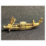 Gold Tone Chain Necklace, Pearl Drop Earrings, Filigree Heart Earrings & Unique Pin