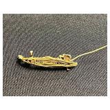 Gold Tone Chain Necklace, Pearl Drop Earrings, Filigree Heart Earrings & Unique Pin