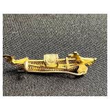 Gold Tone Chain Necklace, Pearl Drop Earrings, Filigree Heart Earrings & Unique Pin