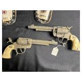Gene Autry Cap Guns Pair - Ornate Western Toy Pistols with Ivory Grips & Leather Holsters