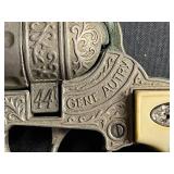 Gene Autry Cap Guns Pair - Ornate Western Toy Pistols with Ivory Grips & Leather Holsters