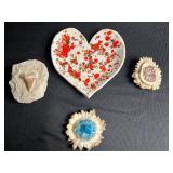 Seashells & Painted Heart Dish - Moose Antler Fossil, Moose Fossil Belt Buckle, Fossil Tooth