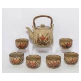 Otagiri Hand-Crafted Stoneware Teapot & 6 Handle-less Cups