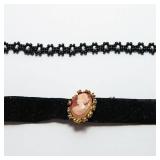 Vintage Choker Necklaces with Cameo Brooch – Set of 2
