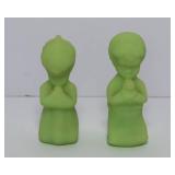 Vintage Fenton Glass Collectibles – Praying Children Figurines (Likely Uranium!) & Blue Satin Candy Dish