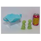 Vintage Fenton Glass Collectibles – Praying Children Figurines (Likely Uranium!) & Blue Satin Candy Dish