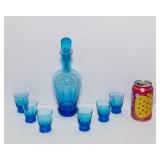 Vintage Turquoise Blue Decanter Set – Includes 6 Glasses