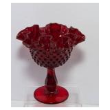 Fenton Glass Collection – Ruby Red Hobnail Pedestal Dish & Silver Crest Milk Glass Bowls