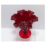 Fenton Glass Collection – Ruby Red Hobnail Pedestal Dish & Silver Crest Milk Glass Bowls