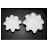 Fenton Glass Collection – Ruby Red Hobnail Pedestal Dish & Silver Crest Milk Glass Bowls