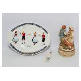Figgjo Flint Mid-Century Platter, Ceramic Dutch Spoon & Vintage Music Box