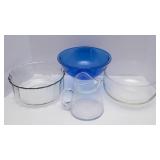 Variety of Glass Serving Ware - Three Bowls and a Pitcher
