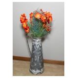 Tin Decorative Pitcher with Faux Flowers