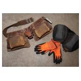 Leather Tool Belt with Work Gloves & Knee Pads