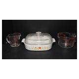 CorningWare Wildflower Baking Dish & Pyrex Measuring Cups