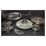 Seven Pieces of Metal and Cut Glass Servingware