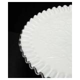 Vintage Fenton Silver Crest Spanish Lace Pedestal White Milk Glass Cake Plate
