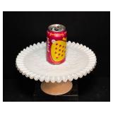 Vintage Fenton Silver Crest Spanish Lace Pedestal White Milk Glass Cake Plate