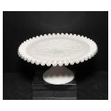 Vintage Fenton Silver Crest Spanish Lace Pedestal White Milk Glass Cake Plate