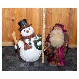 Large Santa and Snowman Figurines