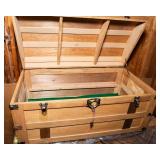 Vintage Oak Steamer Trunk with Key