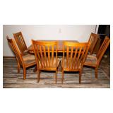 Wood Dining Table with 6 Upholstered Chairs