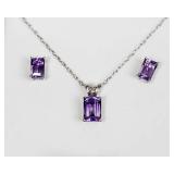10K White Gold & Purple Stone Jewelry Set – Necklace, Ring & Earrings