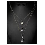 Set of Three Rhinestone Necklaces - One 925 Sterling Silver
