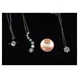 Set of Three Rhinestone Necklaces - One 925 Sterling Silver