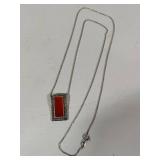 925 Art Deco Carnelian Pendant & Long Chain