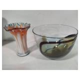 MCM Glass Art Vase & Bowl