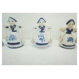 Vintage Delft Dutch girl milkmaid figurine bells (5ct)