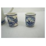 Vintage Collectible Delft Blue Holland Heineken Ceramic Stein and shot glasses