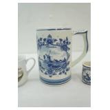 Vintage Collectible Delft Blue Holland Heineken Ceramic Stein and shot glasses