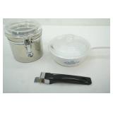 1pt Corningware Pan w/lid and removable handle; stainless steel canister