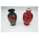 Vintage Vases: 1981 Avon Spring Bouquet red cased glass vase & Black Porcelain w/gold accents vase