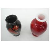 Vintage Vases: 1981 Avon Spring Bouquet red cased glass vase & Black Porcelain w/gold accents vase