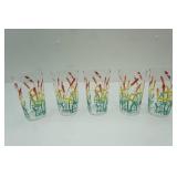 Vintage Federal Glass 10 oz Tumblers (5ct) rainbow cattail design
