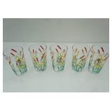 Vintage Federal Glass 10 oz Tumblers (5ct) rainbow cattail design