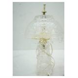 Vintage Crystal Mushroom Table Lamp w/etched floral design and diamond cut pattern 13.5" tall
