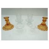 Vintage Westmoreland amber glass candlestick holders Doric/Princess Feather