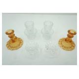 Vintage Westmoreland amber glass candlestick holders Doric/Princess Feather